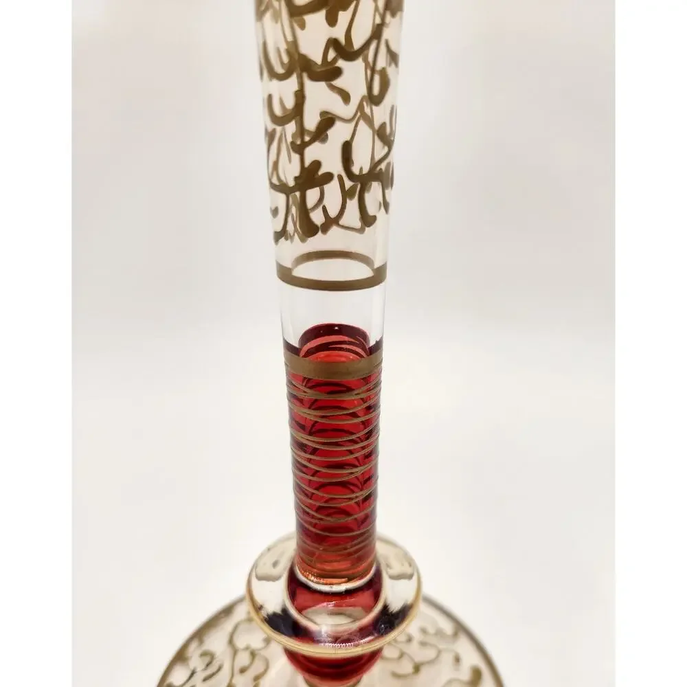 Pier 1 Fluted Champagne Glasses P1C8 Gold Filigree Red Stem Set of 2 Vintage